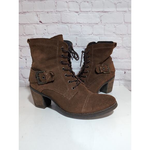 Taos Laka Boots Womens Brown Rugged Leather Suede Zip Lace Up Cap Toe Sz 10.5/41 - Picture 1 of 12